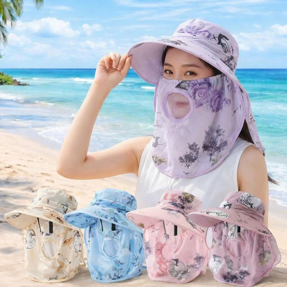 Wide Brim Tea Picking Work Hat UV Protection Fisherman's Hat Face Mask Sun Hat Summer Outdoor