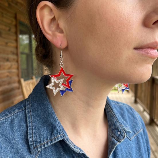 USA Flag Earrings for Women, Patriotic Red White Blue Earrings, American Flag Dangle Drop Earrings, 4th of July Independence Day