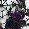 Halloween Wreath With Led Lights, Scary Halloween Rose Web Wreath Horror Skull Vine Wreath Decoration For Front Door Walls Fireplace Windows
