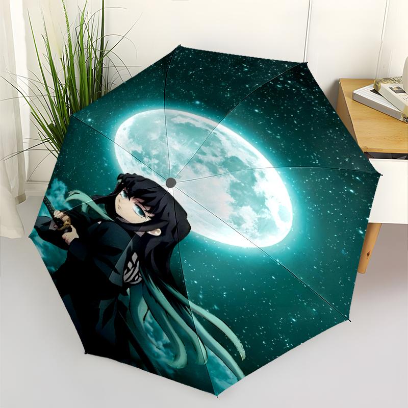 Nezuko Demon Slayer Muichiro Tokito Print Automatic Umbrella, 8 Rib Iron Frame, Plastic Handle, Suitable for Outdoor Travel &Daily , Ideal Gift
