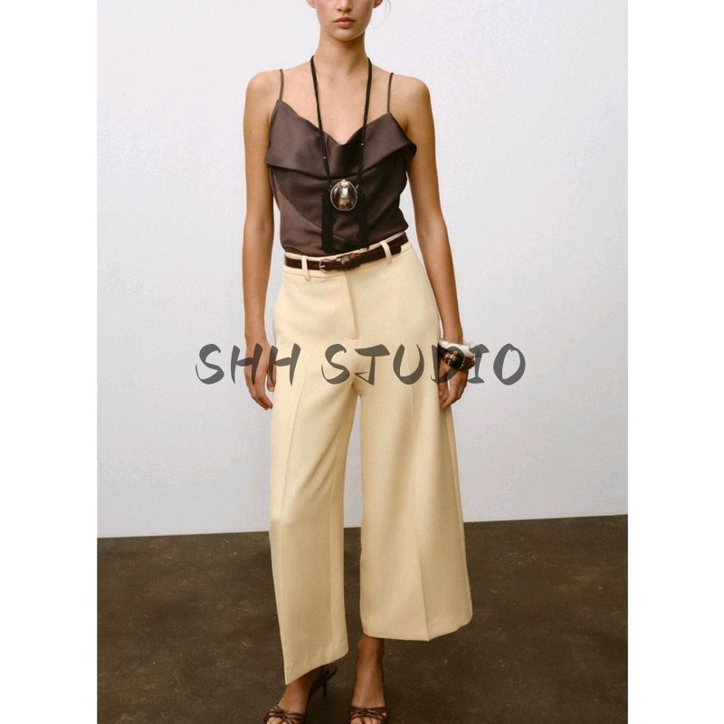 Fall New Women's Clothing Commute Leisure Fashion High Waist Pocket Decoration Belt Wide Leg Pants 8717344