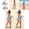 Charming 2pcs Girls Ruffle Floral Bikinis Set Featuring Adorable Flamingo Design