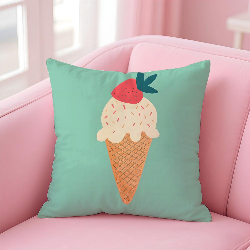 Cute delicious sweet ice cream Cushion Cover Pillow Case Soft Friendly Fabric Concealed Zipper