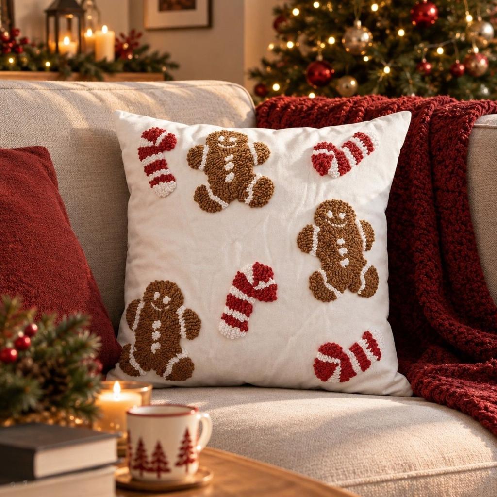 Christmas Throw Cover Without Insert, Holiday Decorative Cushion Case for Sofa Couch Bedroom Home Decor
