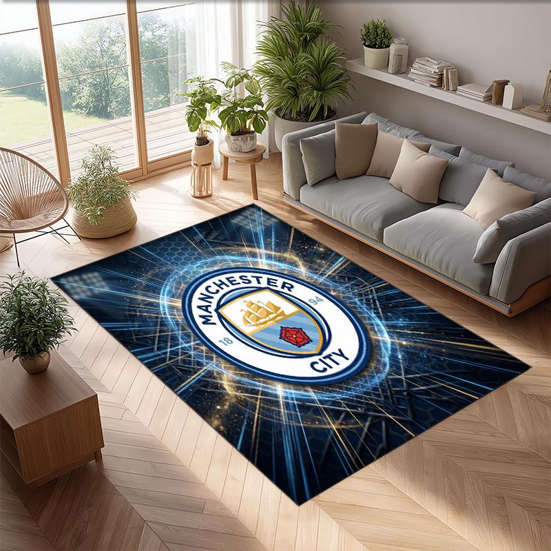 Фланелевый ковер с принтом Manchester City, нескользящий, мягкий, из полиэстера, для пола, декоративный коврик для спальни, гостиной, дивана