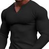 Осень-весна, мужской топ с v-образным вырезом, однотонный, приталенный, мягкий, повседневный, с длинными рукавами, в стиле пэчворк, с вафельной текстурой, эластичная мужская футболка средней длины