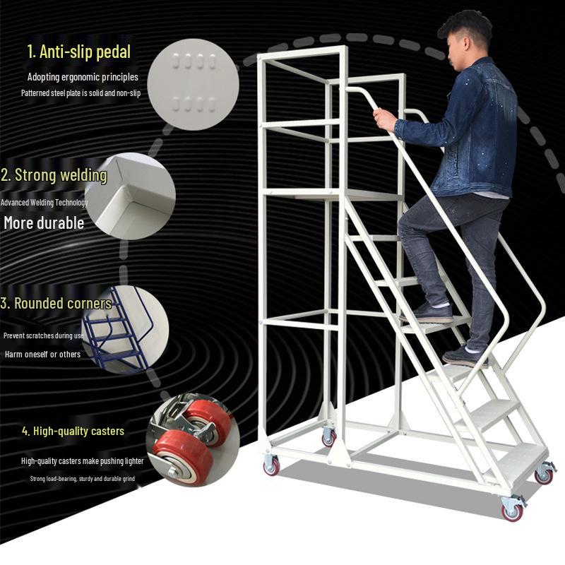 Widened Base Mobile Scaffolding Platform with Anti-Shake Square Tube Climbing Ladder