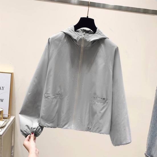 Женское осенне-весеннее пальто свободного покроя, однотонное, на молнии, с длинными рукавами, с капюшоном, карманами, гладкая поверхность, дорожная куртка для отдыха на природе