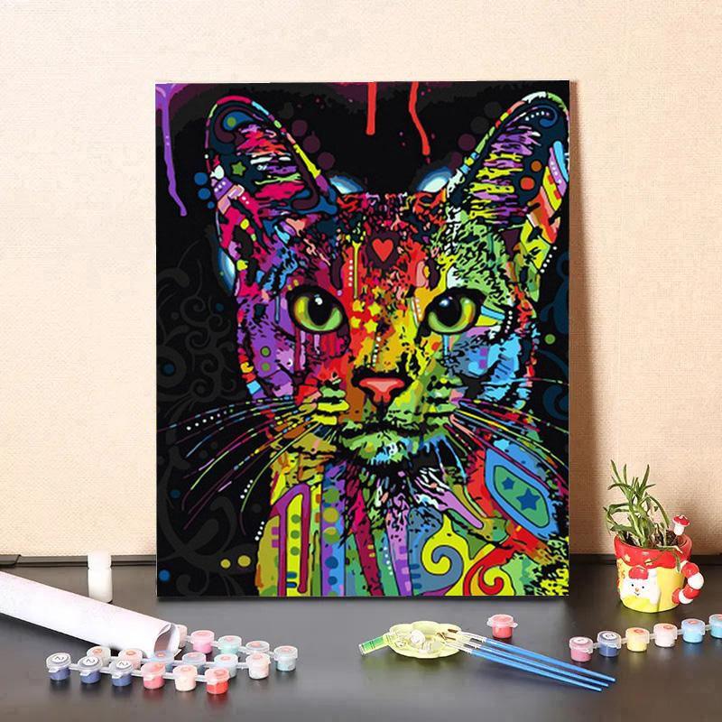 MF158 цифровая картина маслом, акварель, циветта, кошка или леопард, набор для рисования для украшения гостиной, картина, рождественский подарок