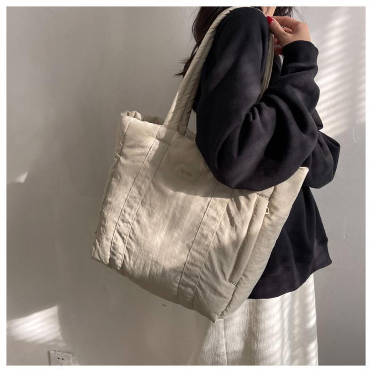 IELGY Soft Waxy Cloth Bag, Student Shoulder Bag for Class, Large-capacity Commuter Handbag, Nylon Cloth Tote Bag.
