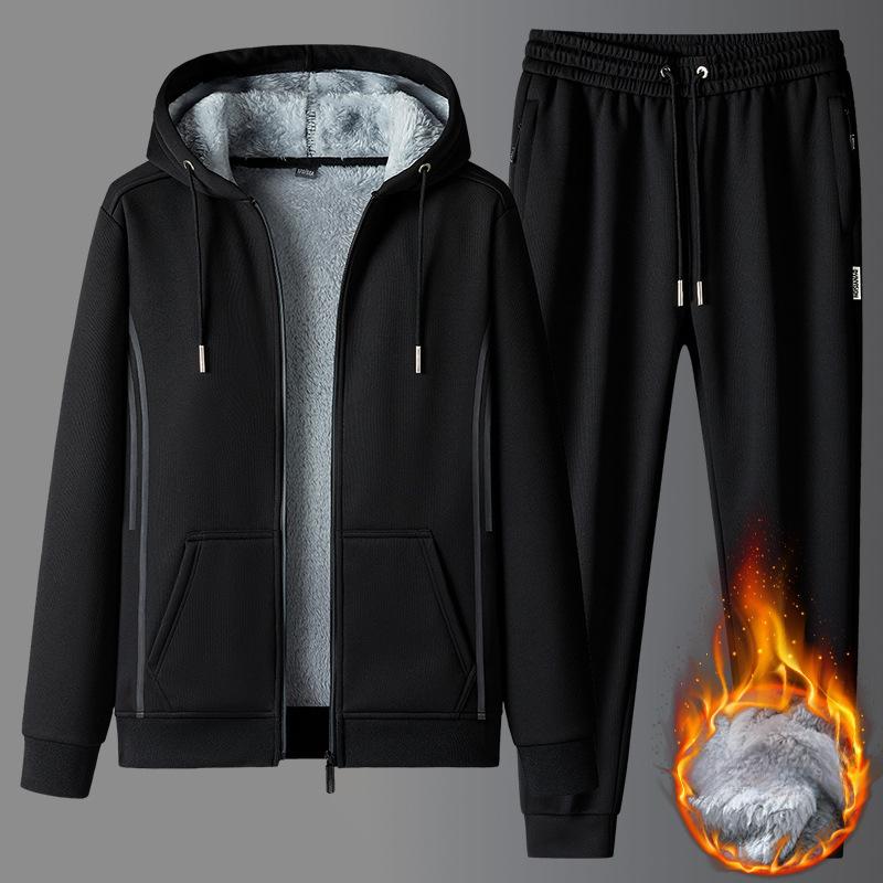New Winter Fleece Thickened Warm Two-piece Men's Fashionable Hoodie Two-piece Set