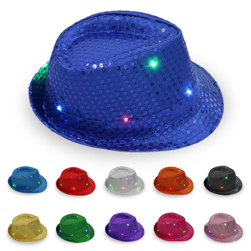 Led Light Up Jazz Hat Cowboy Hat Stage Performance Party Accessory With Replaceable Battery And Long Working Time