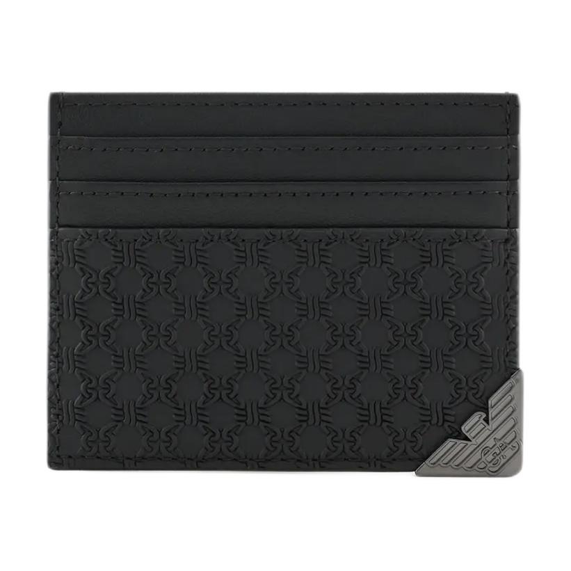 Emporio Armani Плоский Держатель для карт с несколькими слотами Декоративный тисненый кожаный держатель для карт Мужской держатель для карт Черный YEM320-YQ82X-80001