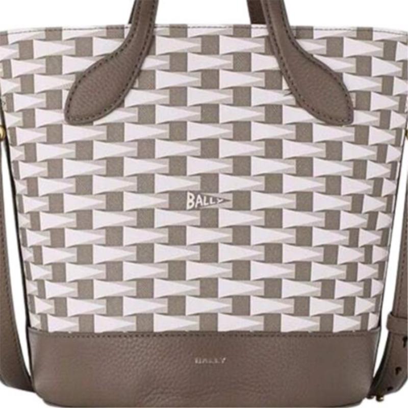 Bally Пеннант Логотип Геометрический узор Кожаная сумка-тоут через плечо Женские сумки Коричневый 6307435