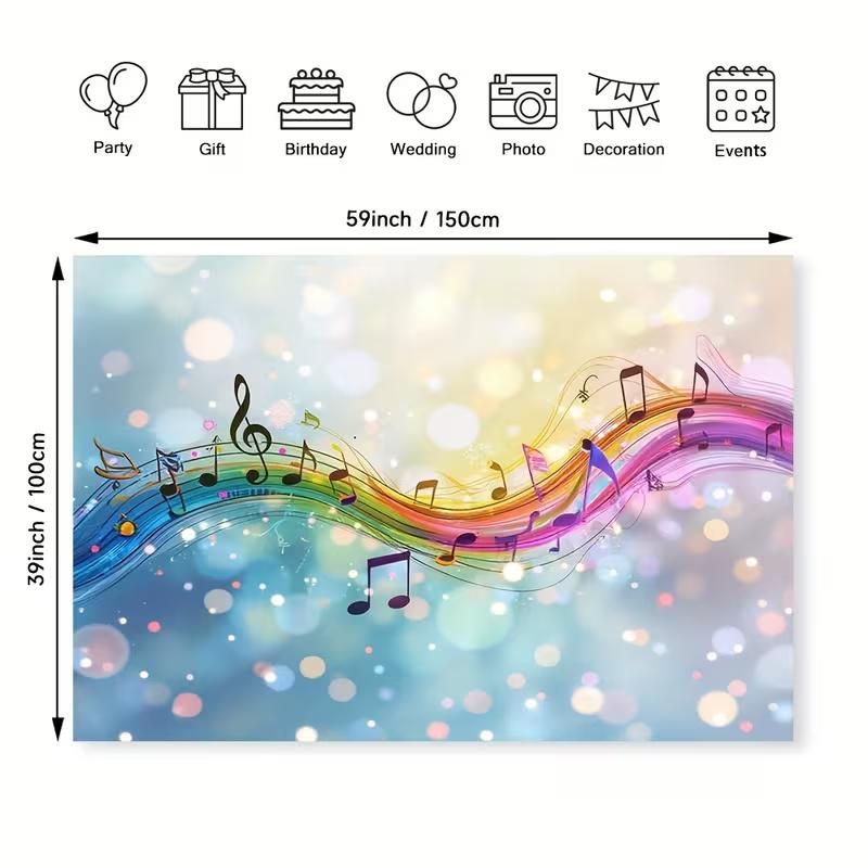 2D Flat Print Music Note Wave Backdrop Bokeh Glitter Background Cloth