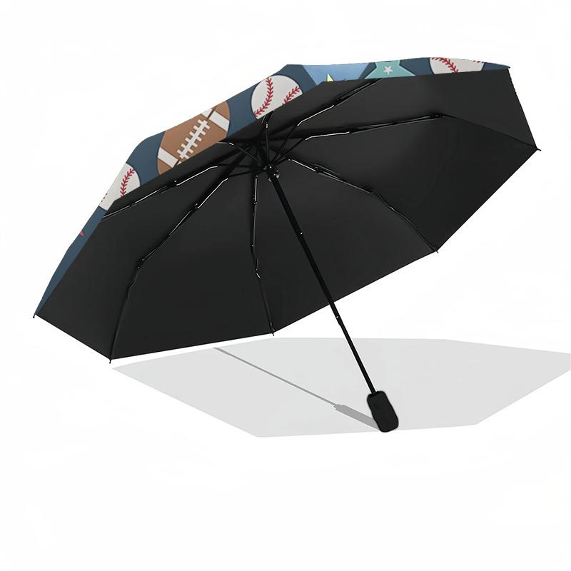 Sports Ball & Star Pattern Automatic Opening/Closing Umbrella - Portable Tri-Fold Design, 8-Rib Iron Frame Outdoor Umbrella, Ideal Gift for