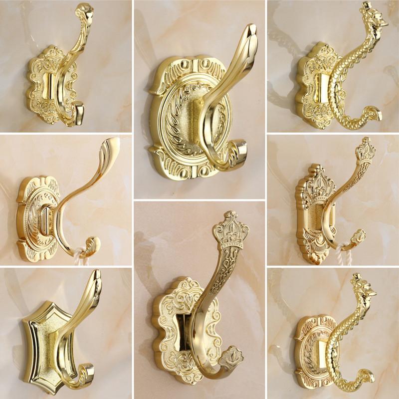 Tuqiu Gold Резной крючок для халата в ванной Настенные крючки Алюминиевый крючок для кухонного полотенца Черный ключ Держатель для вешалки для шляп и сумок Крючок для одежды