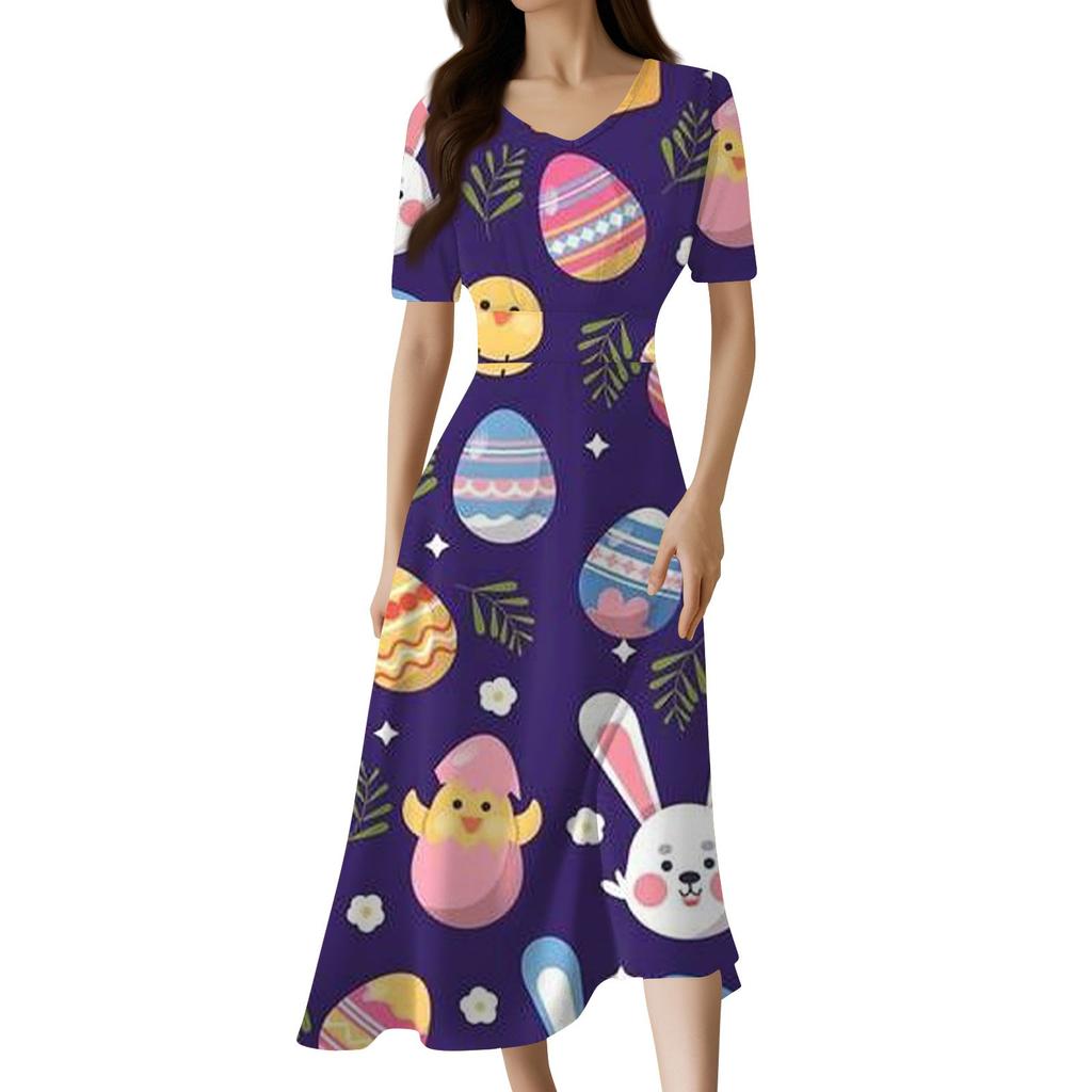 Женское повседневное модное длинное свободное платье с v-образным вырезом и коротким рукавом на талии