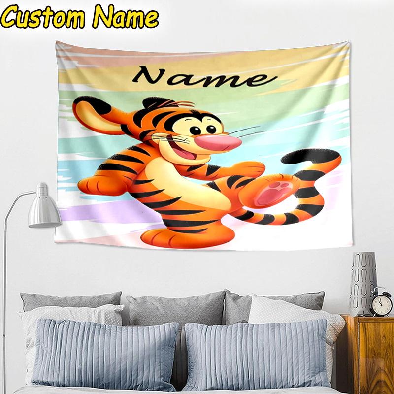 Custom Name Tapestry Cartoon Tiger Tapestry Room Decoration Wall Hanging for Living Room Bedroom, dormitory, Birthday and Christmas gifts