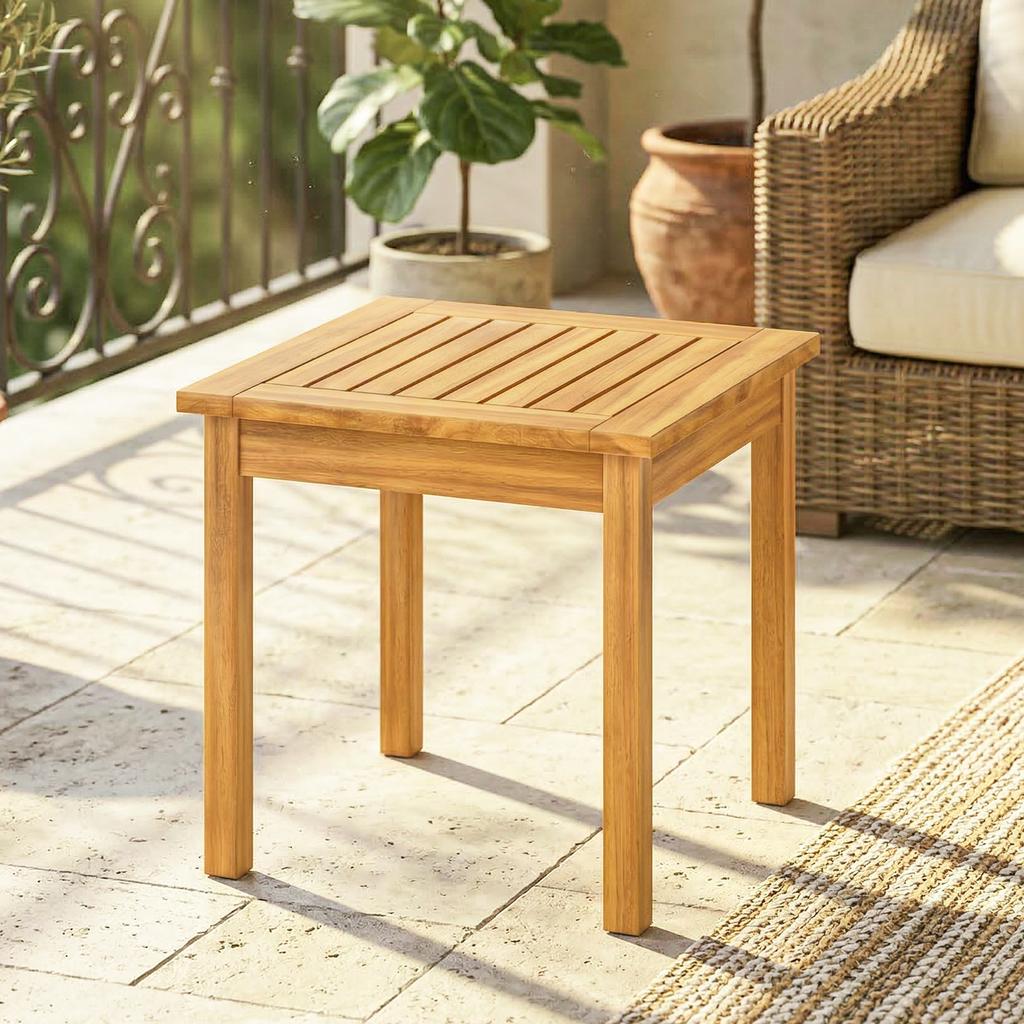 Coffee Table Fully Assembled Patio Side Table Slatted Top Solid Acacia Wood for Indoor Outdoor Natural Wood