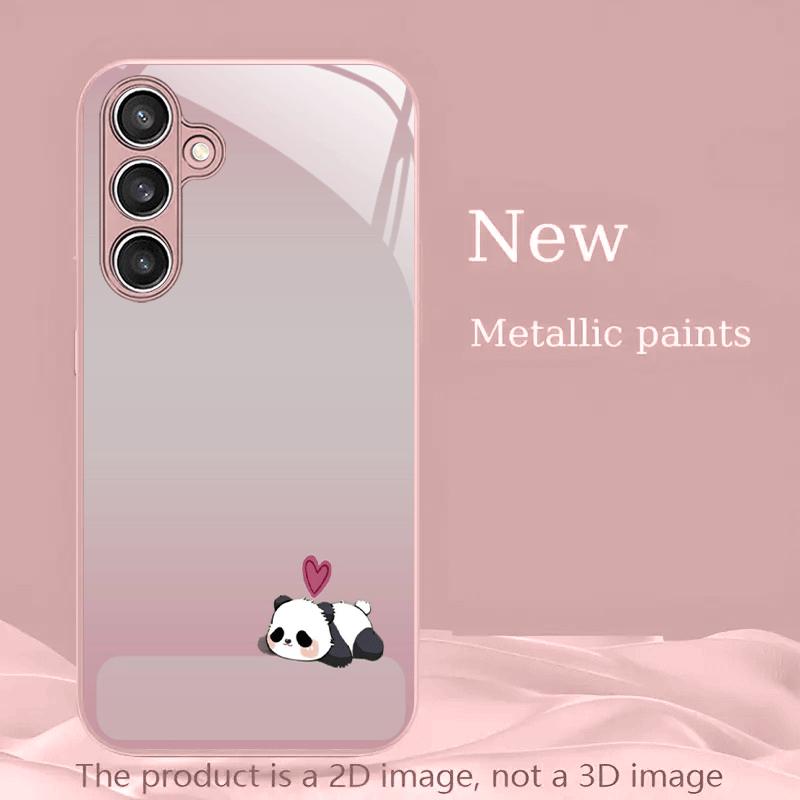 Милый Панда Металлическое Стекло Чехол для Телефона Подходит для Samsung Galaxy S26 S25 S24 S22 S21 S20 FE Ultra Plus Противоударная Задняя Крышка