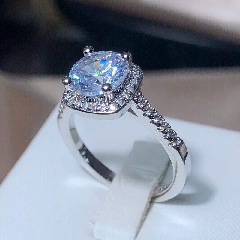 Классическое квадратное кольцо с белым цирконием для женщин Штамп Мода Вечеринка Подарок на День святого Валентина