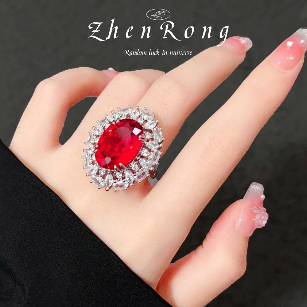 Luxury Women Jewelry Set Vintage Zircon Ruby Earrings and Pendant Necklace with Gemstone Ring High End Fashion Gift