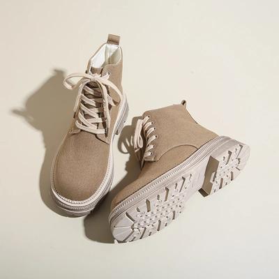 Осень Зима 2024 Новый Тренд Женские Ботинки с Круглым Носком на Шнуровке Плюшевая Обувь Ботильоны Женские Удобные Меховые Однотонные Женские Ботинки