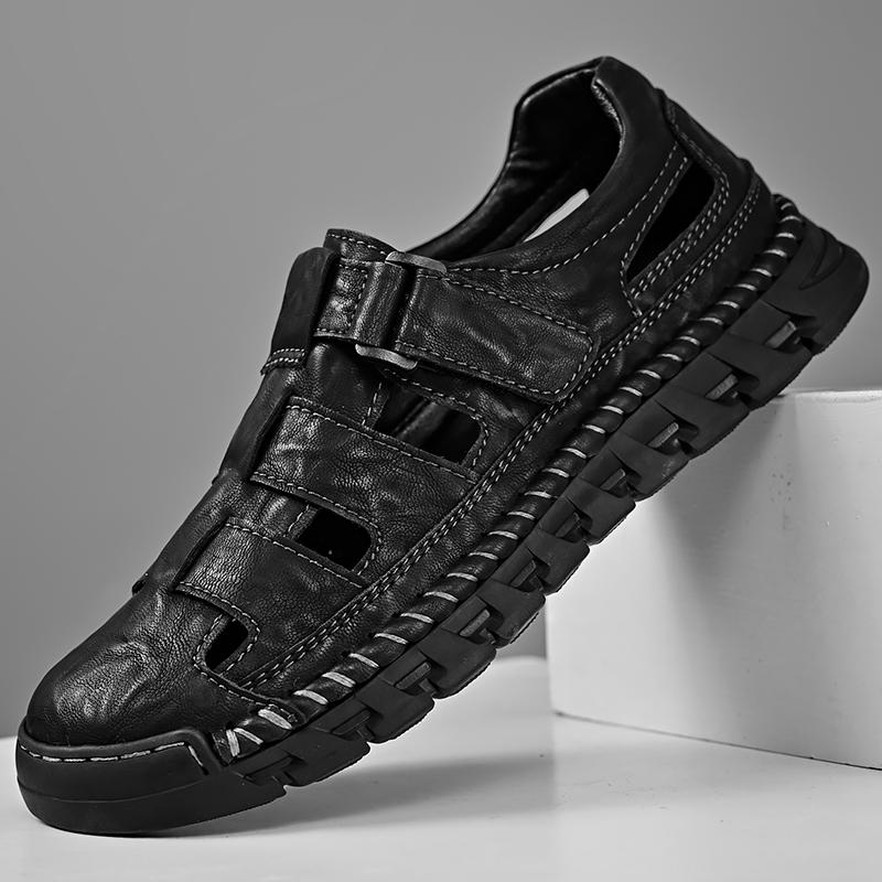 Fashion Summer Fashion New Handmade Casual Sandals 2024 Hand Sewn Classic Style Black/Grey Outdoor Men's Breathable Cool Leather Shoes