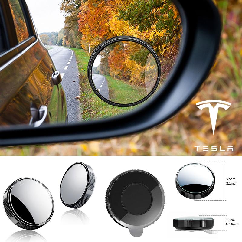 CQPKJ1 2Pcs Round Frame Convex Blind Spot Mirror Reversing Mirror For Tesla Model 3 Model S X Model Y Roadster SpaceX Cybertruck Coil
