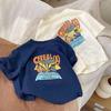 Футболка летняя детская 2024 года с принтом из мультфильмов, хлопковая, с коротким рукавом и круглым вырезом для мальчиков и девочек