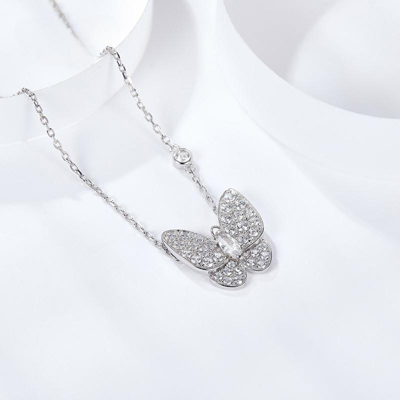 Ожерелье с бабочкой из стерлингового серебра 925 пробы с муассанитом и бриллиантами, простой кулон, женская короткая цепочка на ключицу, женские ювелирные изделия, подарок