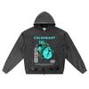 DTG Print Knitted Denim Zip-Up Hoodie Streetwear Brother Print Zipper Hoodies