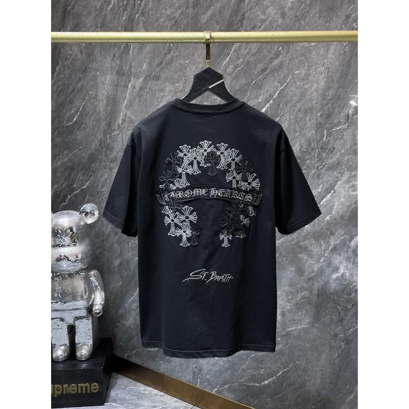 Mens Oversized Cotton T-Shirt With 3D Embroidered Cross Star Streetwear Short Sleeve Tee