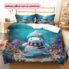 Snowman and Marine Animals  Pattern Bedding Quilt Set  Home Decoration  Gift (1 * duvet cover + 2 * pillowcase, without core)