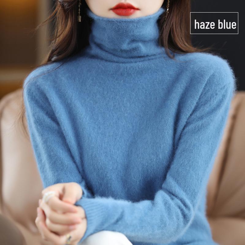 Women's Cashmere High Neck Sweater, Loose Fit, Short Mink Velvet Knit, Base Layer Wool Pullover for Autumn and Winter.
