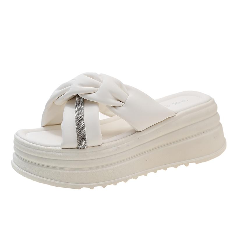 Летние каблуки тапочки женские повседневные пляжные тапочки модные тисненые плиссированные тапочки уличные шлепанцы на платформе обувь женские сандалии