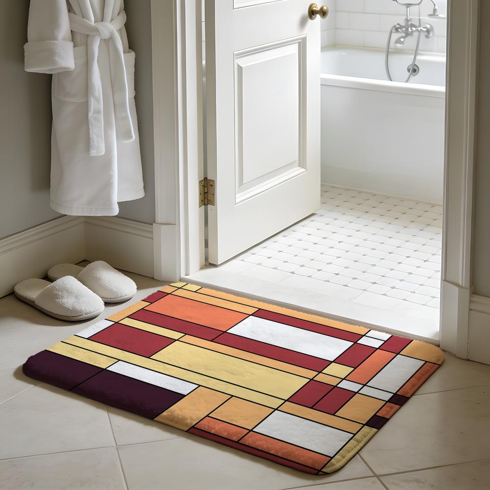 PPiet Mondrian Style Floor Mat Soft Flannel Absorbent Mat Non-Slip Rug Home Bedroom Bathroom