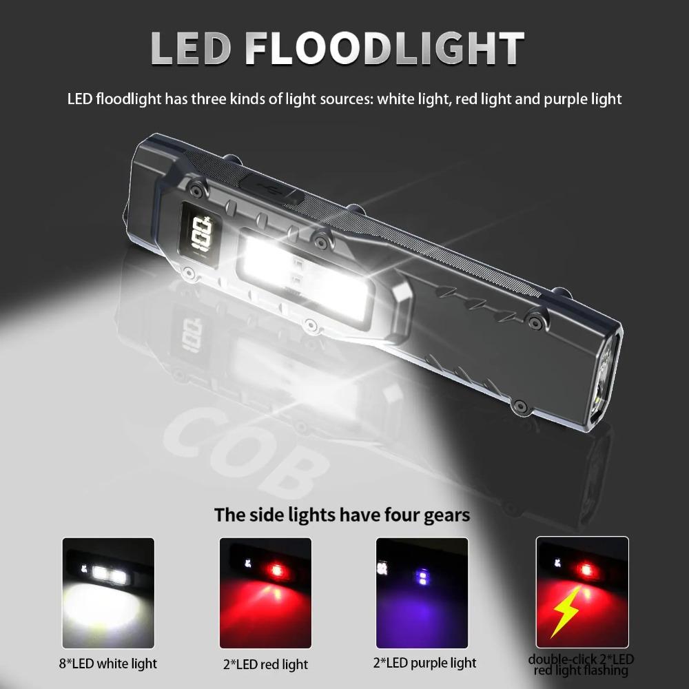 Портативный EDC фонарик USB перезаряжаемый светодиодный фонарик IPX44 водонепроницаемый светодиодный рабочий свет для аварийного кемпинга, черный