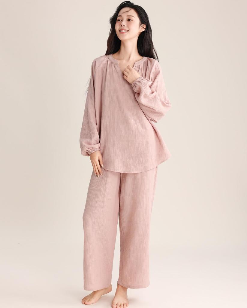 House Yayoi Gauze Long Loose Perfect for Spring and Plus Sizes Suitable for Hospital and Other Size M Women's Double-Layered Pajamas, Sleeves,