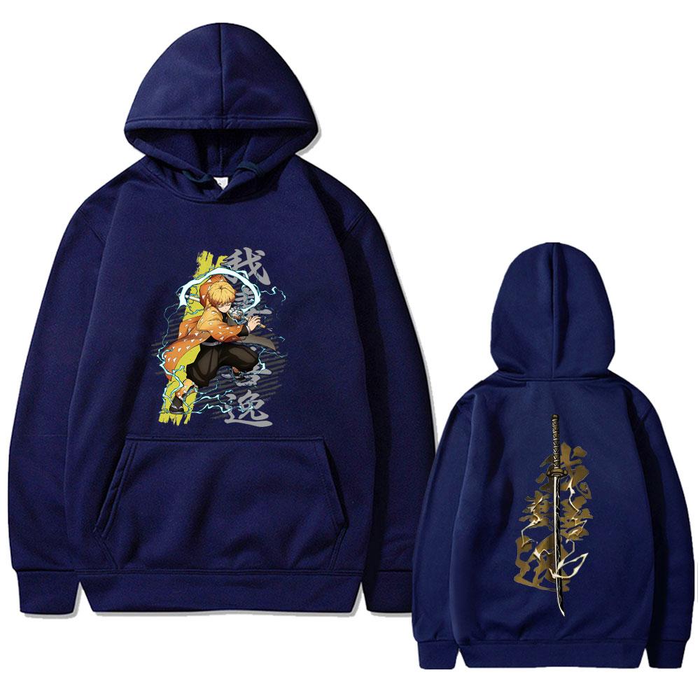 Anime Demon Slayer Agatsuma Zenitsu Double Sided Print Hoodie Men Women Cartoon Fashion Oversized Hoodies Vintage