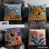 Retro MidCentury Art Prints Cushion Cover Durable Hypoallergenic Organic Linen Short Pillow Cover Washable