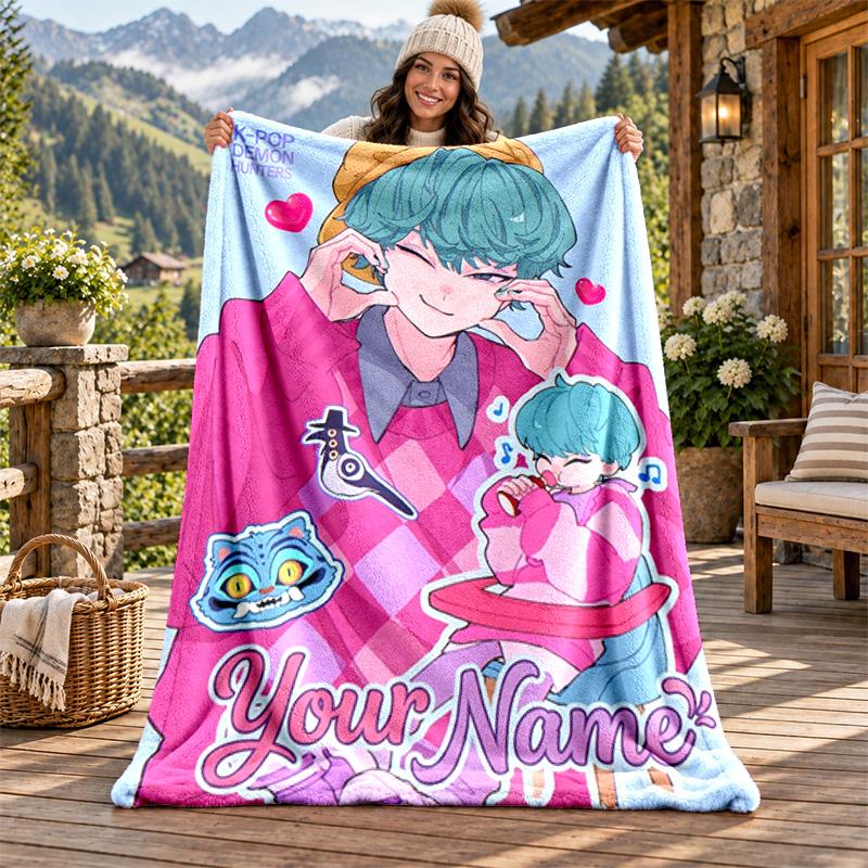 Kpop demon hunters Custom Name Flannel Blanket Personalized Soft Warm Plush Throw Blanket Customized Gift for Family Friends