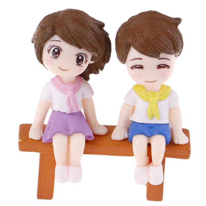 1Set Sweet Couple Diy Mini Miniature Figurine Garden Deco Seat Micro Landscape