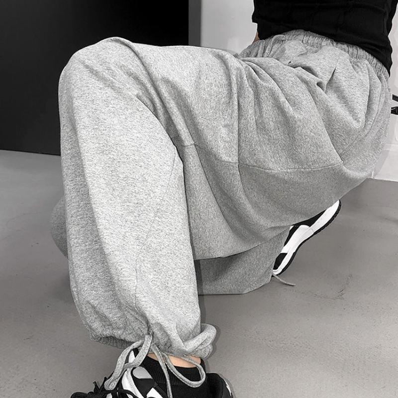 Серые спортивные штаны для бега больших размеров, женские корейские модные черные спортивные штаны для бега, свободные широкие брюки