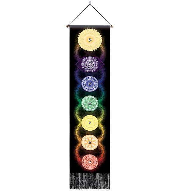 Seven Chakra Tapestry Vertical Wall Hanging Tree of Life Tapestry Tassel Yoga Meditation Tapestry for Bedroom Living Decoration