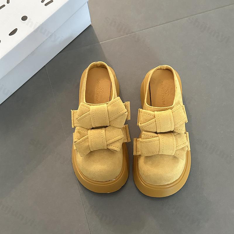 Модные Элегантные Тапочки-половинки с Дизайном Бантика, Повседневные, на Толстой Подошве, для Женщин, Новинка Осени 2025, Универсальные, Удобные, Модные, Однотонные, на Массивной Платформе