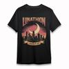 Women's Comfy T-Shirt Moon Cityscape Graphic Tee Short Oversize Cotton Black