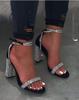 Women's Rhinestone Chunky Heel Ankle Strap Sandals Size 43