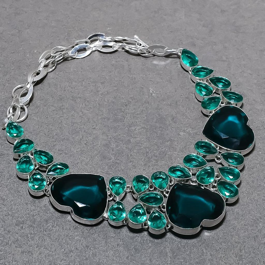 Lab Created Apatite Quartz Necklace 18" Gemstone Silver Color Polished Jewelry